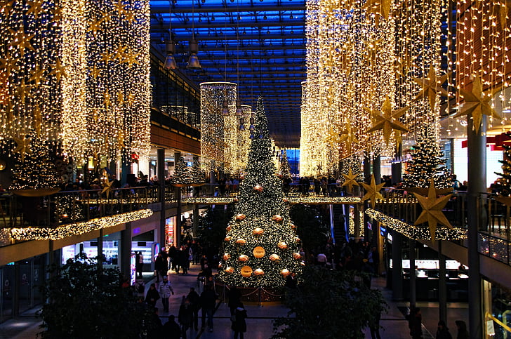 christmas decoration, christmas, christmas decorations, gold, christmas time, shopping centre, berlin