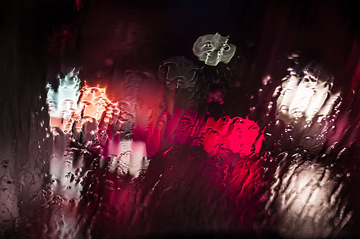 water, droplets, glass, nighttime, rain, red glass, horror