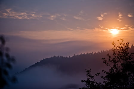 мъгла, пейзаж, изгрев, планини, Форест, Германия
