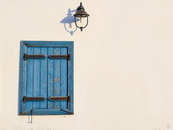 okno, modrá, lampa, zeď, bílá, Architektura, tradiční