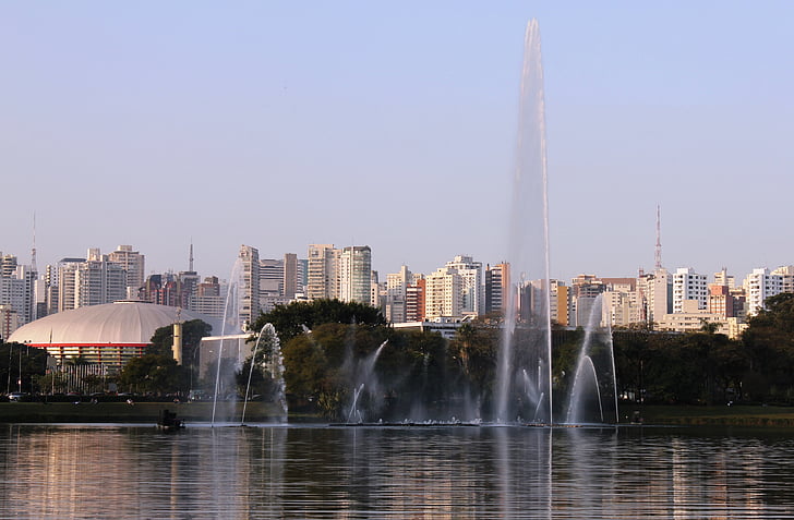 jezero, Ibirapuera park, São paulo, Fontána, voda, umělé jezero, Dancing waters