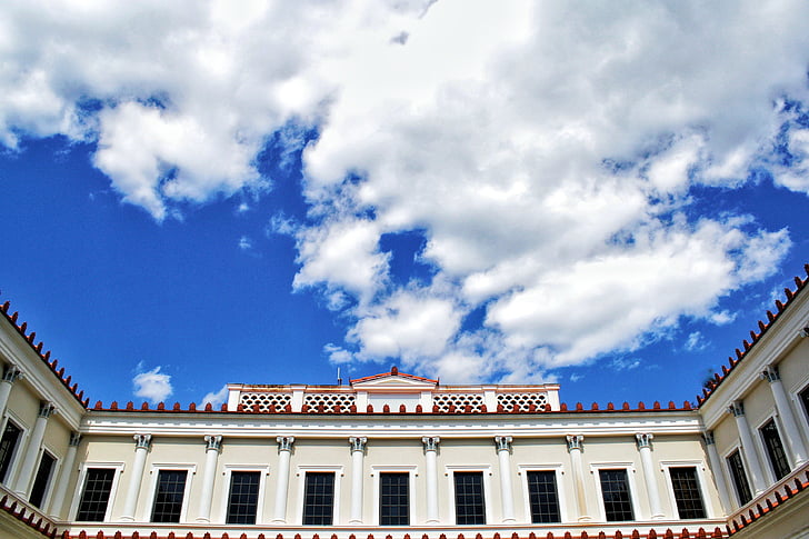 arquitetura, céu azul, edifício, nuvens, luz do dia, exterior, fachada