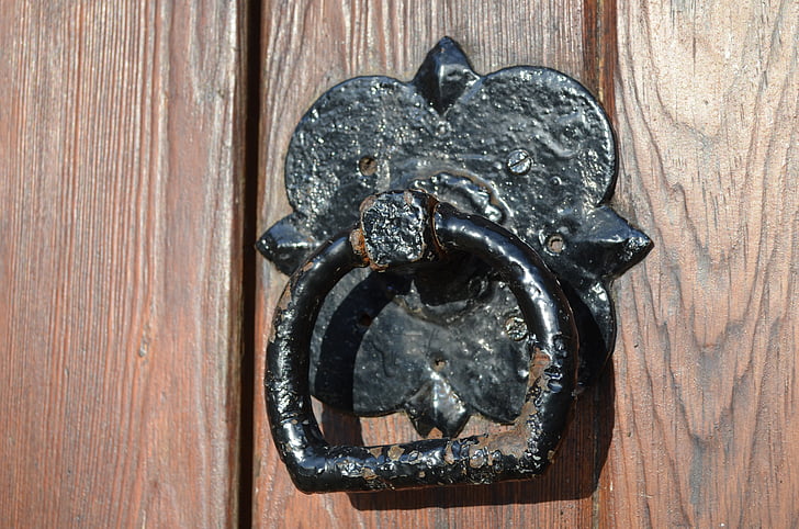Старий, двері, Дверний молоток, чорний, коричневий, фоновому режимі, макрос