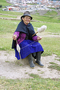παλιά, γυναίκα, κλώστης, Άνδεις, Ισημερινός
