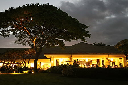 Hotel, malam, lampu, arsitektur, Hawaii