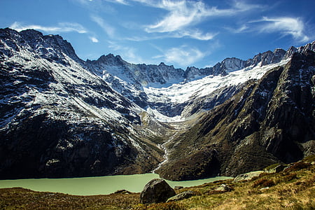 Suiza, Lago de alp de alférez, montañas, paisaje, nieve, naturaleza, Alpine