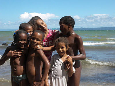 nens rient, platja, ètnica, persones, Ètnia africana, Ascendència africana, diversió