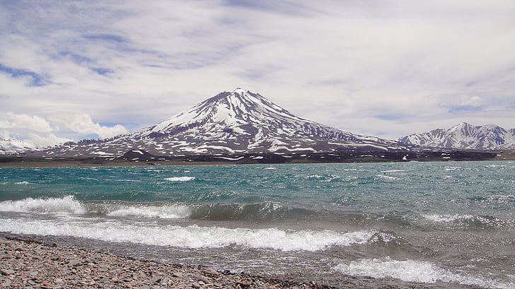 volcan maipo, diamond lagoon, mendoza, argentina, mountain, nature, snow
