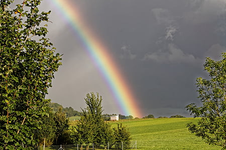 Rainbow, niebo, chmury, nastrój, Natura, krajobraz, naturalny spektakl