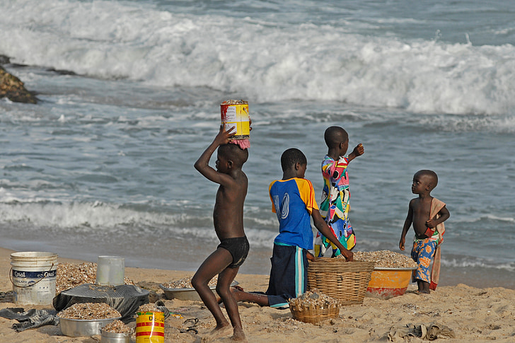 Ghana, bambini, Fare surf, mare, acqua, cozze