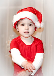 väike tüdruk, Tore, Jõuluvana, punane, laps, portree