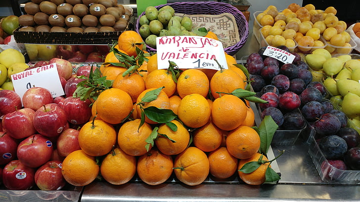 oranges, fruit, market, citrus, valencia, food, freshness
