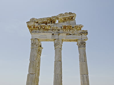 kolumny, Bergama, ruiny, Turcja, punkt orientacyjny, starożytne, dziedzictwo