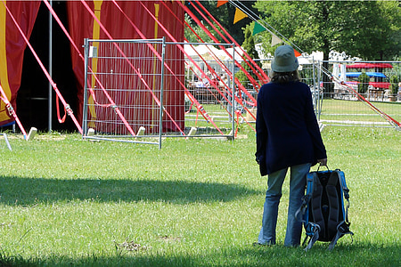 person, woman, individually, wait, look, circus tent