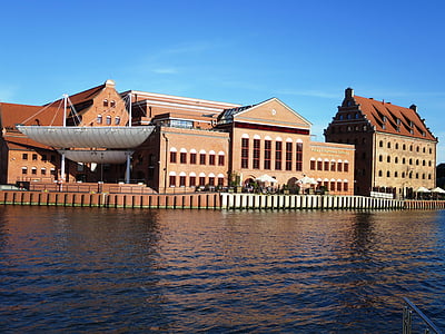 Gdańsk, Lengyelország, Gdańsk, Filharmonikus zenekar, Motława folyó