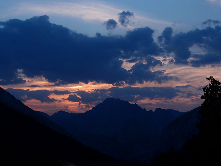 landscape, sunset, sky, mountains
