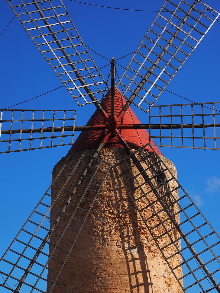 windmill blades, windmill, mill, wind power, algaida, mallorca, landmark