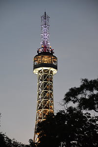 Praag, uitkijktoren, avond, toren, omroep, communicatie toren, telecommunicatie-eindapparatuur