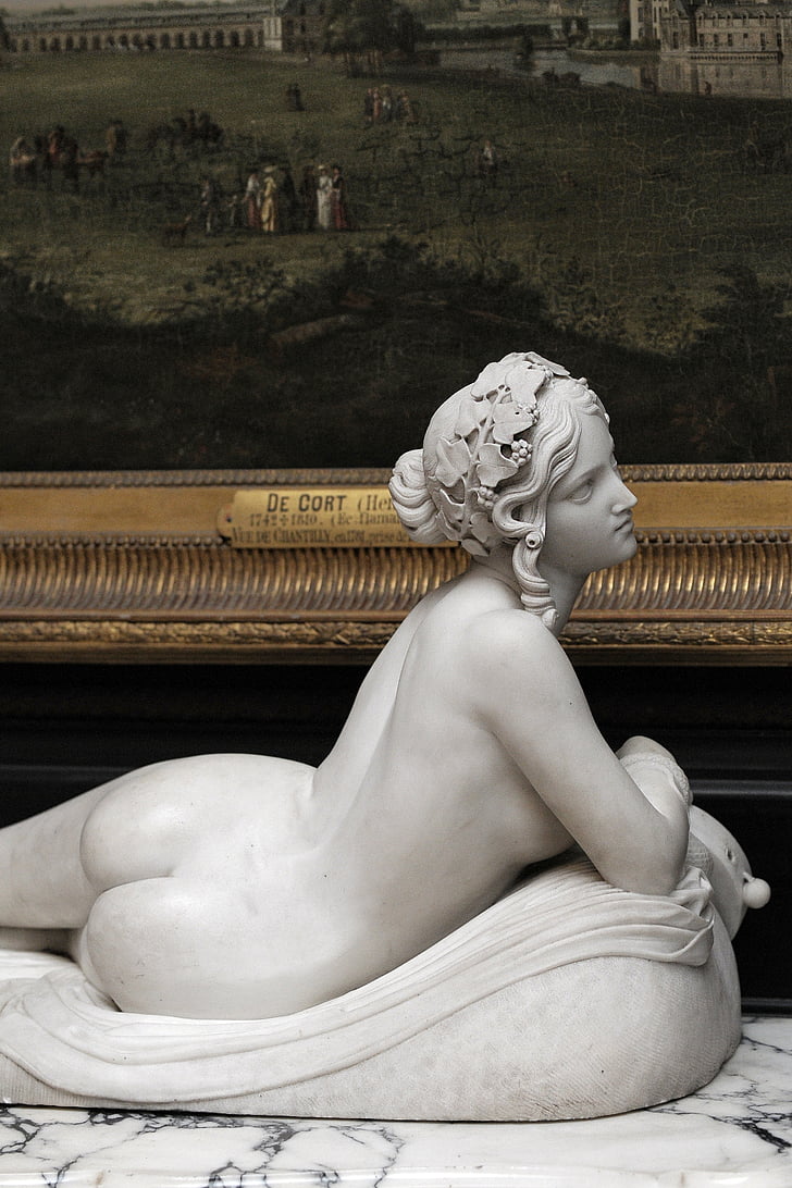 statula, nuo, moteris, Chantilly, Prancūzija, pilis, marmuras