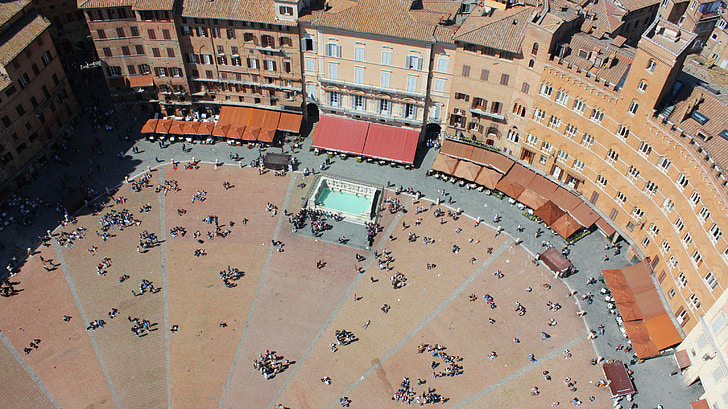 Siena, Piazza, Średniowiecze, Architektura, krajobraz, kwadrat o polu, Włochy