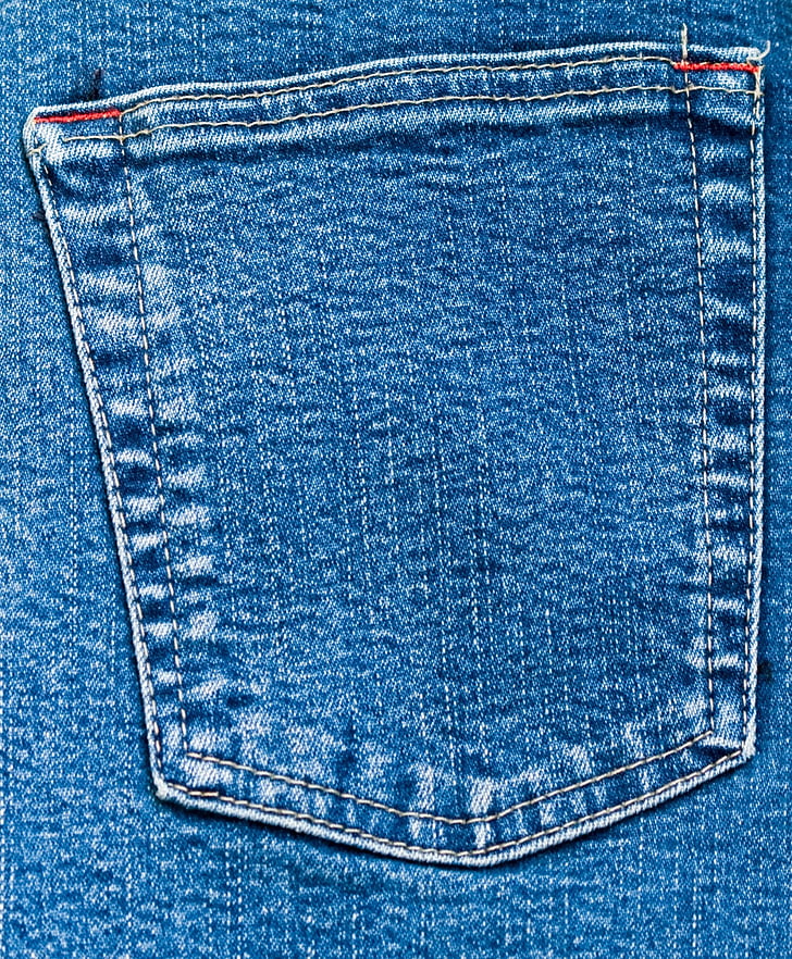 denim, džínsy, vrecko, späť, detail, modrá, materiál