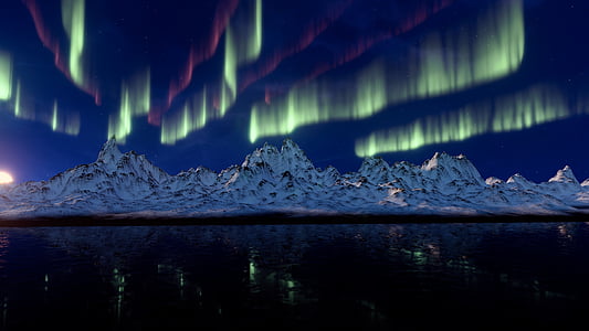 northern lights, mountains, aurora australis, solar wind, aurora, light phenomenon, light