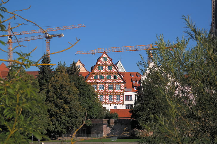 Улм, изглед към града, fachwerkhäuser, исторически, Стария град, Стария град, строителни работи