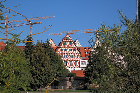 Ulm, uitzicht op de stad, fachwerkhäuser, historisch, historische binnenstad, oude stad, bouwwerkzaamheden