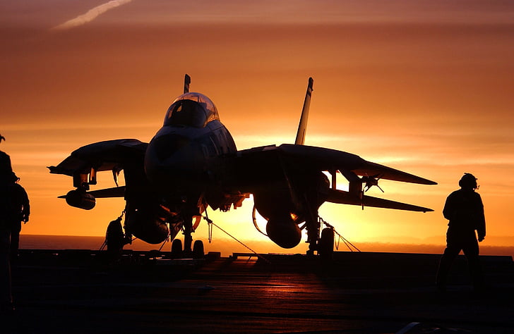 silhouette, photo, Fighter, avion, mer, militaire, avion de chasse