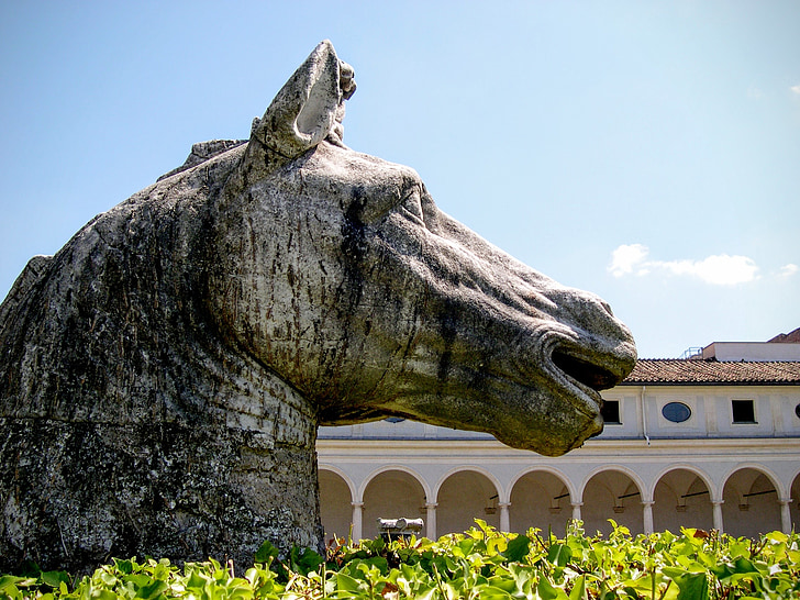 häst, skulptur, brons, prydnad, trädgård, Rom, Italien