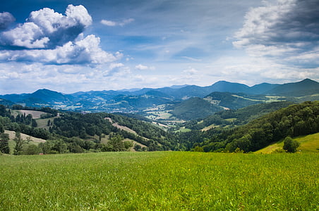 Austria, Alpes, montañas, aldea, paisaje, Valle