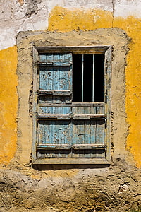 finestra, fusta, vell, envellit, resistit, rovellat, paret