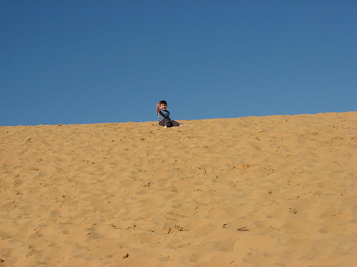дитина, пустеля, До побачення, літо, синій, небо, пісок