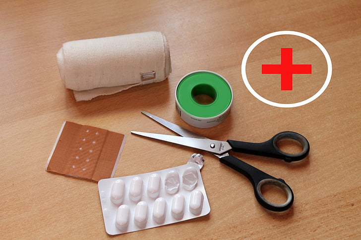 patch, tablets, scissors, ill, medical, tie, patch up