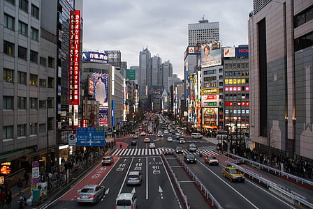 Japonia, Tokyo, Miasto, Azja, noc, drogi, ruchu