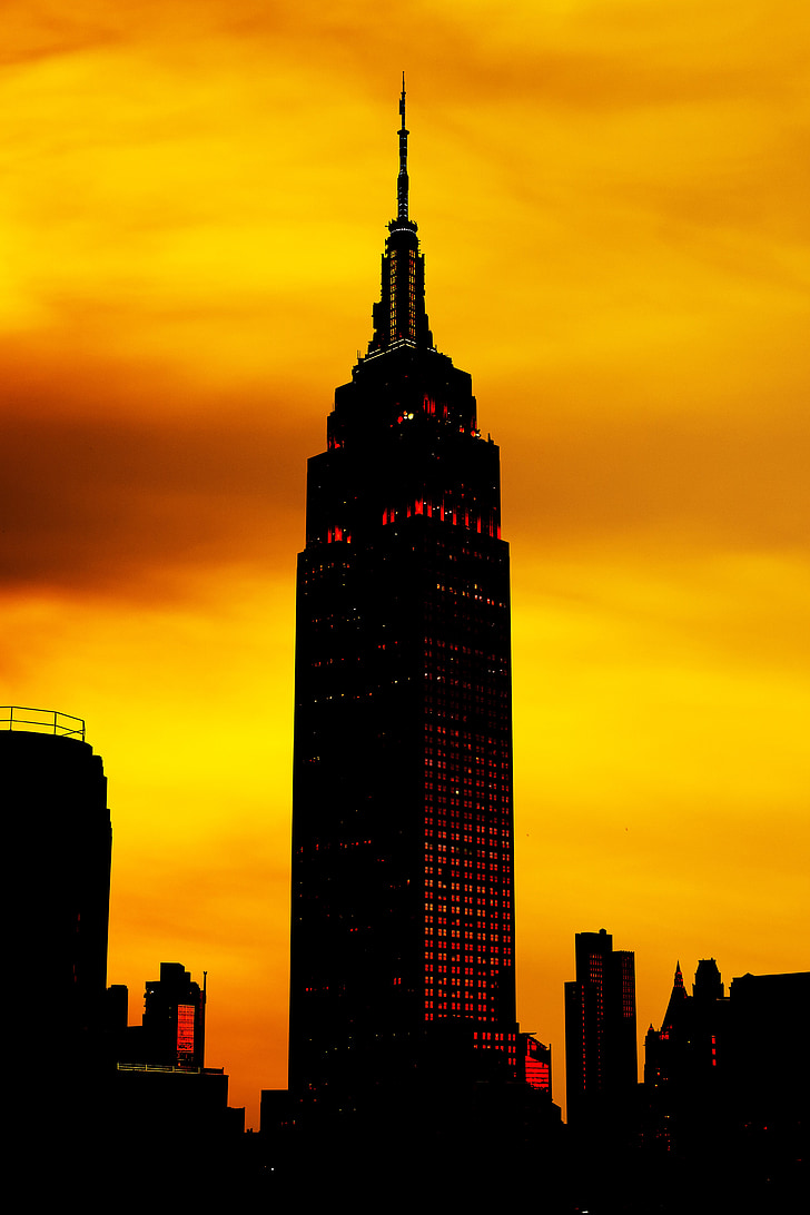 New York-i, város, Skyline, sziluettjét, naplemente, New york city, Manhattan