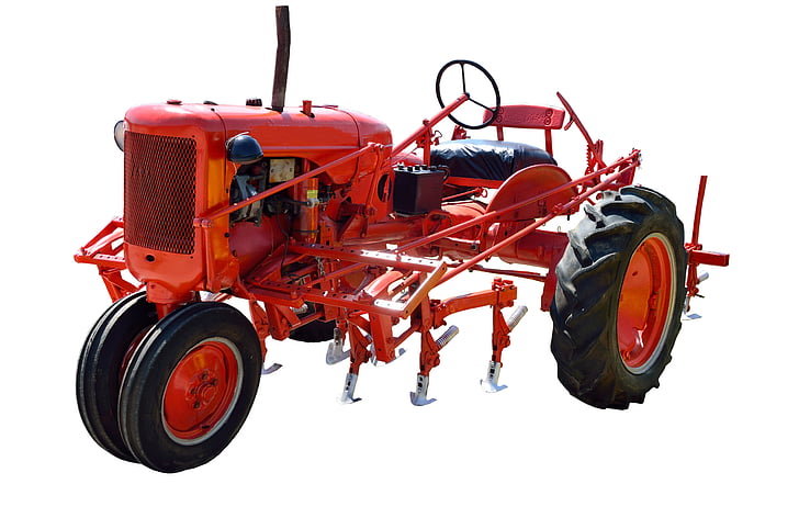 traktor merah, Vintage, antik, dipulihkan, retro, pertanian, pertanian
