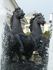 horses, fountain, moscow, russia, capital, kremlin, park
