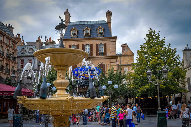 Disneyland, ratatui, Paris, Prancis, bangunan, rumah, air mancur