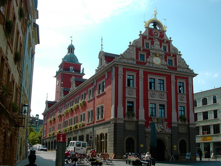 kaupungintalo, Gotha, Marketplace, julkisivu, muistomerkki, Renaissance, vaakuna