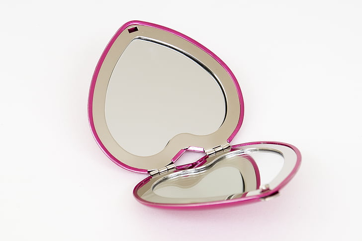 mirror, pocket mirror, heart, pink, makeup mirror, pink color, studio shot