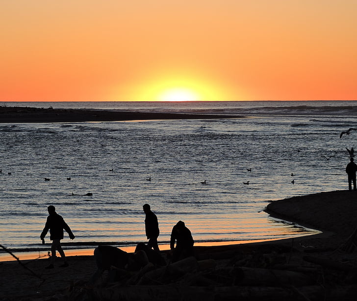 solnedgang, oransje, kysten, Oregon, silhuett, solen, landskapet