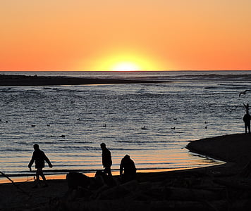 solnedgång, Orange, kusten, Oregon, siluett, solen, landskap