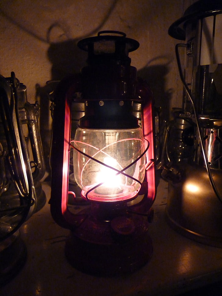 oil lamp, lantern, petroleum, lamp, light, dark, night