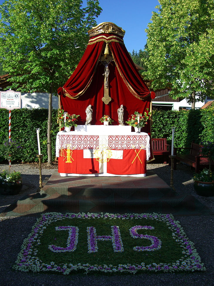 тяло Христово, олтар, улица олтар, цвете килим, Nesselwang, Allgäu