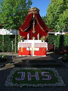 Corpus christi, altāris, ielas altāra, Ziedu paklājs, Nesselwang, Allgäu