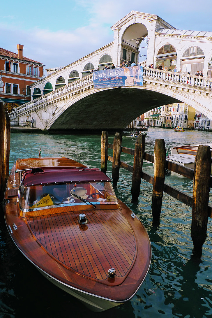 Venedik, Rialto, Köprü, tekneler, Kanal, Venedik, evleri
