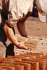 ladrillos hechos a mano, secado de ladrillos, hecho a mano, seco, ladrillo, construcción, fábrica