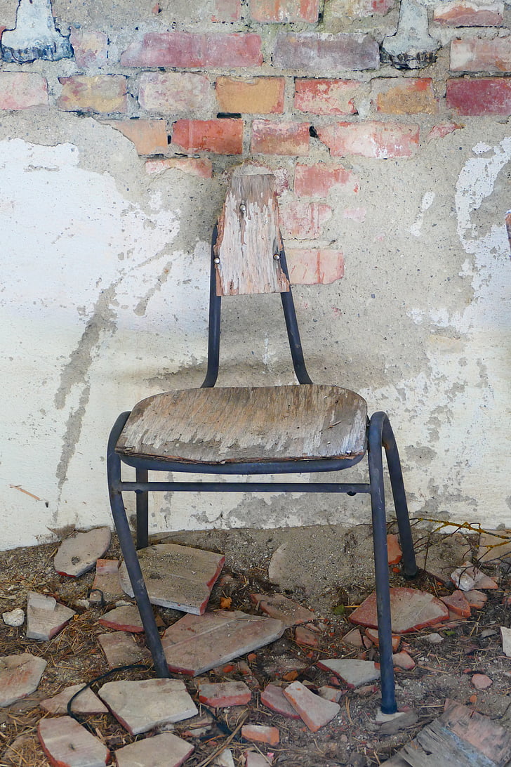 stoel, oude, gebroken, zitten