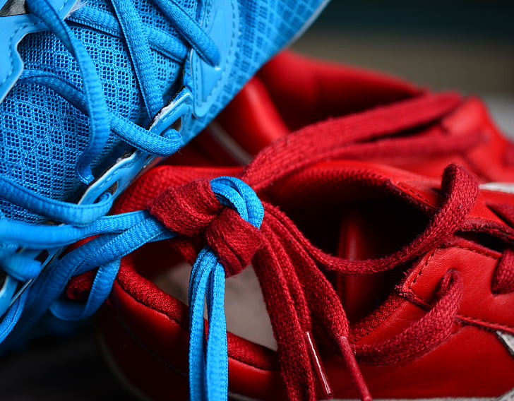 shoelace, knute, knyttede, sammen, holde sammen, tilkobling, partnerskap